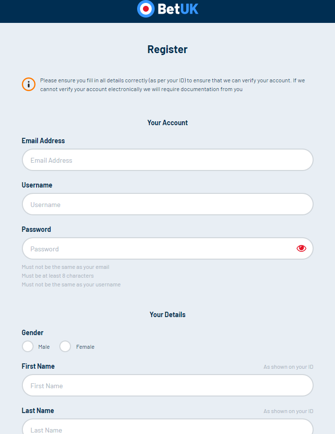 BetUK Sign Up